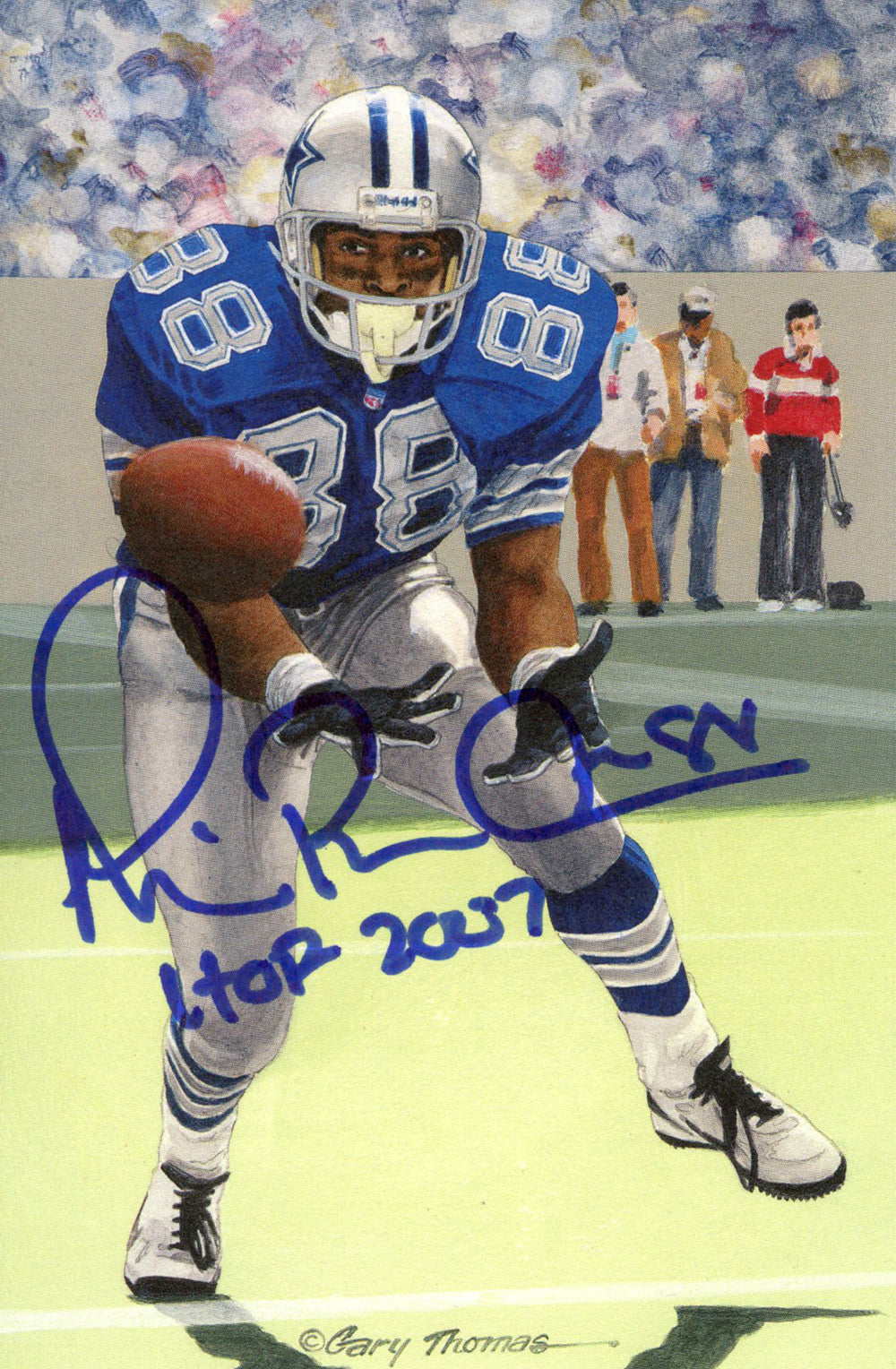 Michael Irvin Dallas Cowboys Signed Goal Line Art Card Blue-Powers Sports Memorabilia