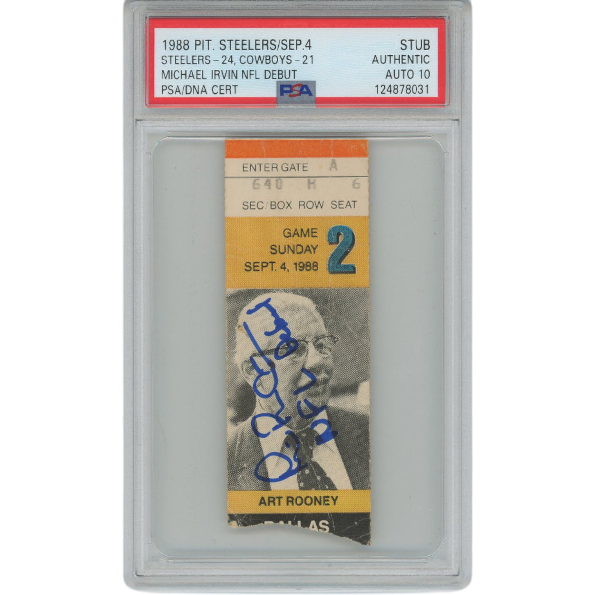 Michael Irvin Dallas Cowboys Signed Card - Ticket Stub NFL Debut PSA PSA-Powers Sports Memorabilia