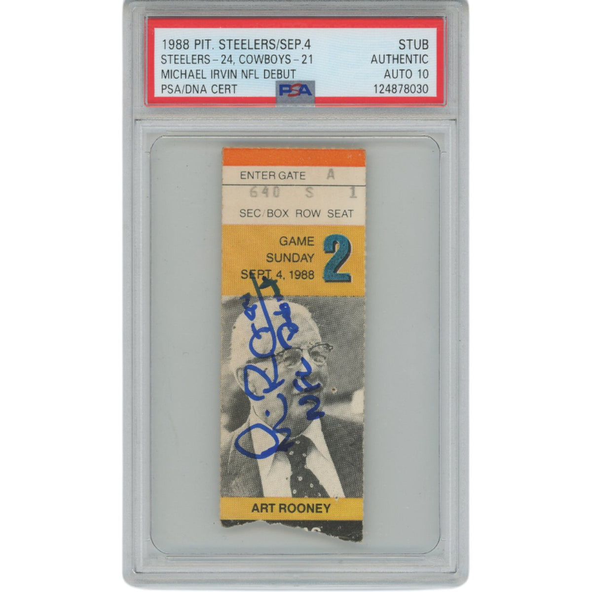 Michael Irvin Dallas Cowboys Signed Card - Ticket Stub NFL Debut PSA PSA - 51808-Powers Sports Memorabilia