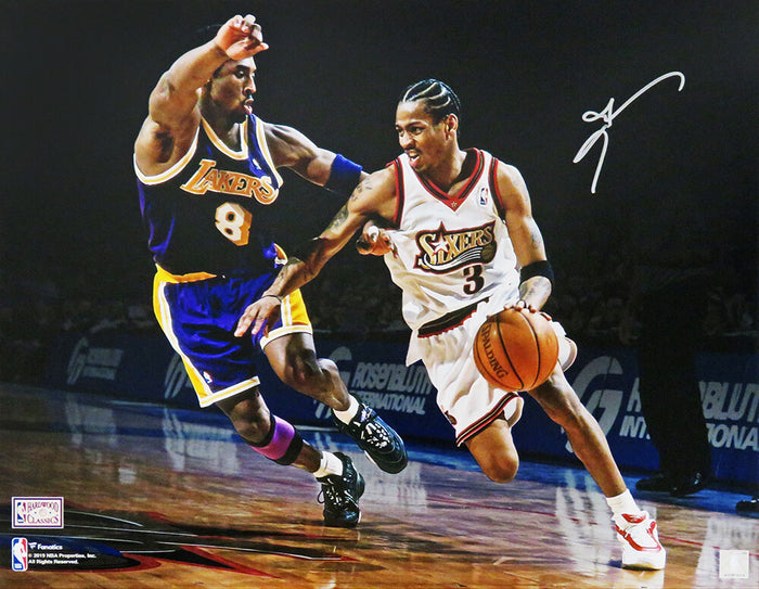 Allen Iverson Autographed Philadelphia 76ers Action vs Kobe Bryant Spotlight 16x20 Photo-Powers Sports Memorabilia