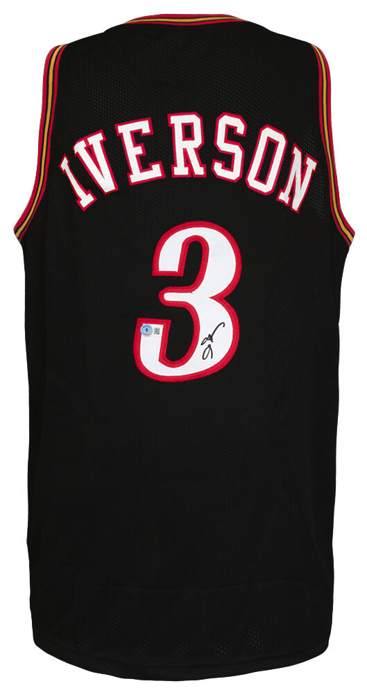 Allen Iverson Autographed Black Custom Basketball Jersey Beckett-Powers Sports Memorabilia