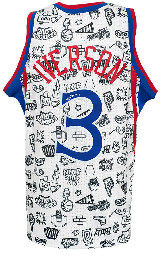 Allen Iverson Autographed Philadelphia 76ers White Doodle M&N Swingman Basketball Jersey-Powers Sports Memorabilia