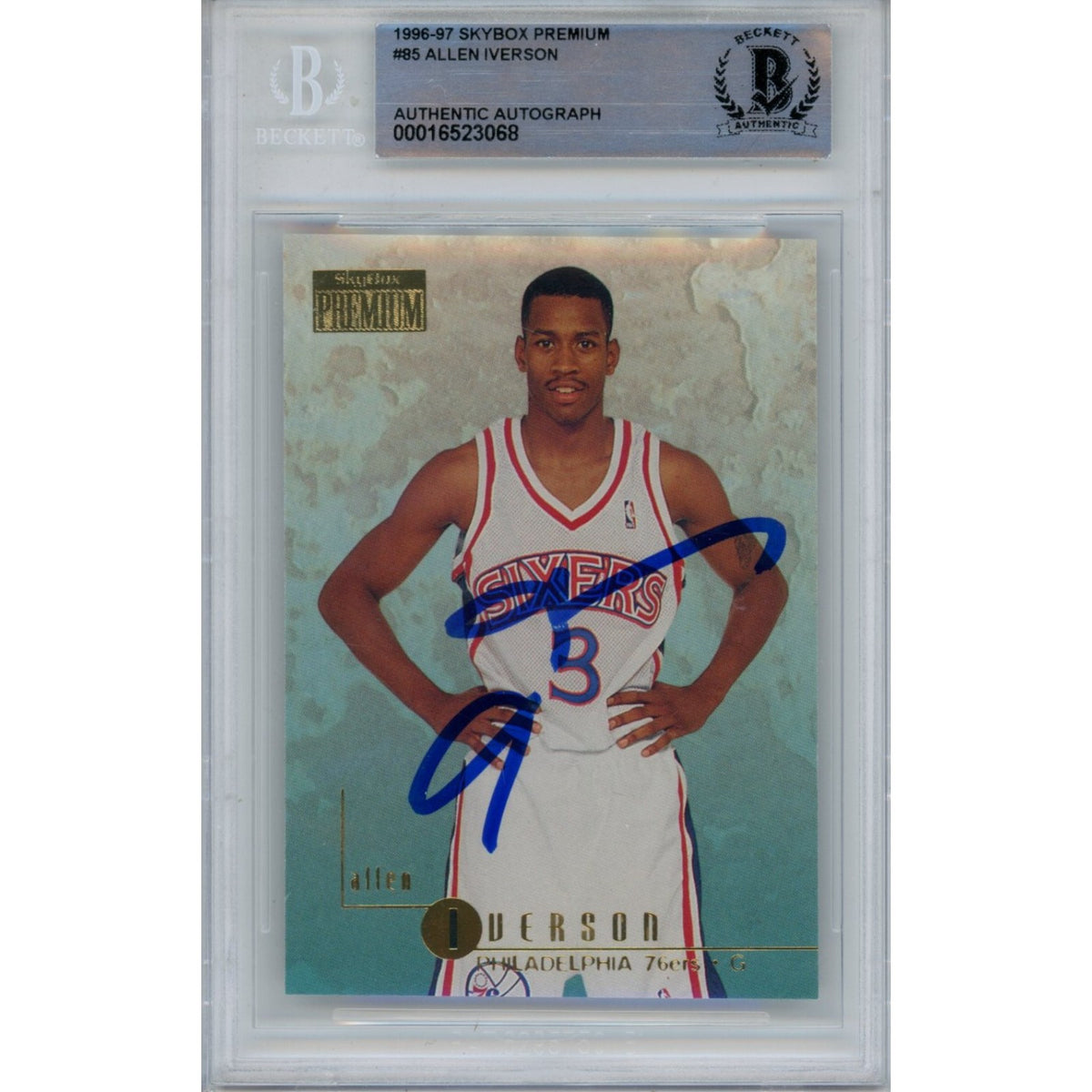 Allen Iverson Philadelphia 76ers Signed Card - 1996 Skybox 85 Beckett Beckett-Powers Sports Memorabilia
