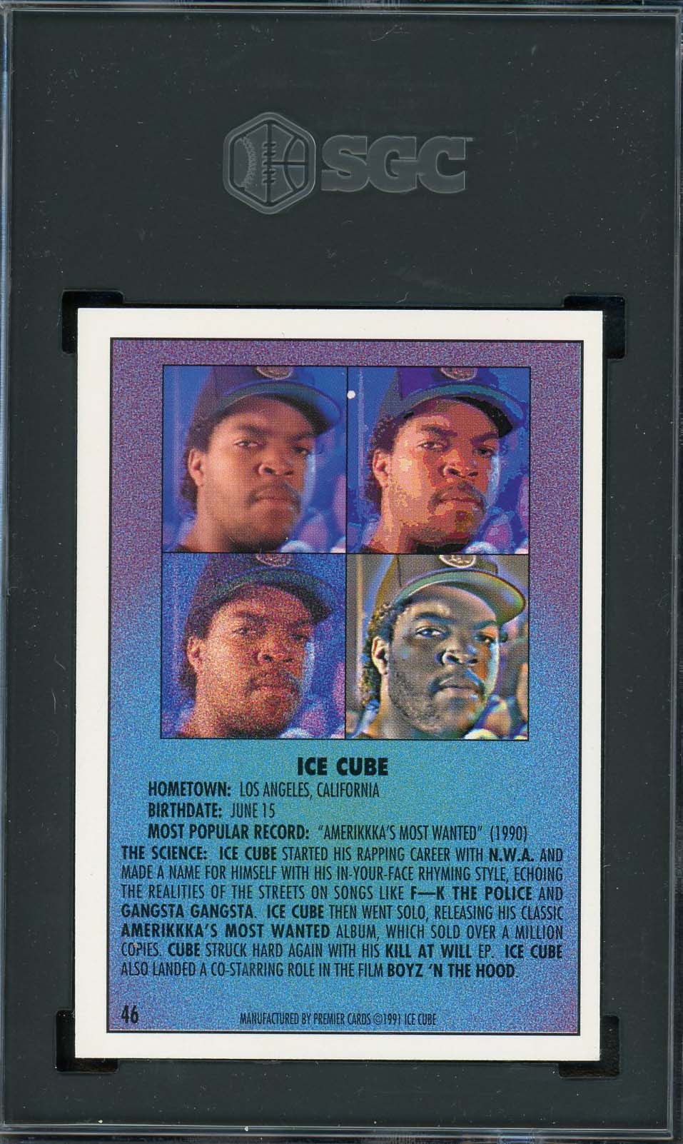 ICE CUBE 1991 Premier Rap Pack Card #46 Graded SGC 9-Powers Sports Memorabilia