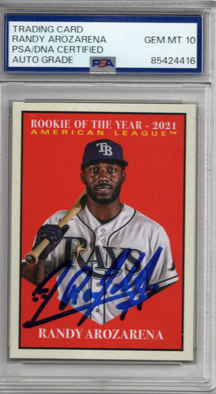 Randy Arozarena Signed Tampa Rays 2022 Topps ROY GEM MT 10 Card PSA 85424416-Powers Sports Memorabilia