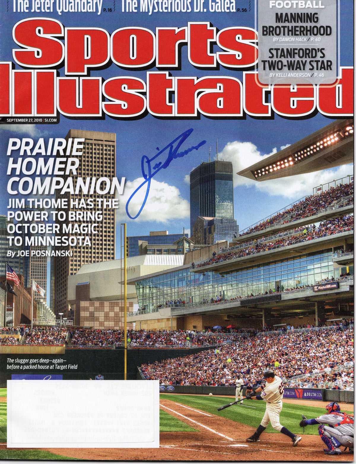 Jim Thome Signed Minnesota Twins Sports Illustrated 9/27/10 - Beckett-Powers Sports Memorabilia