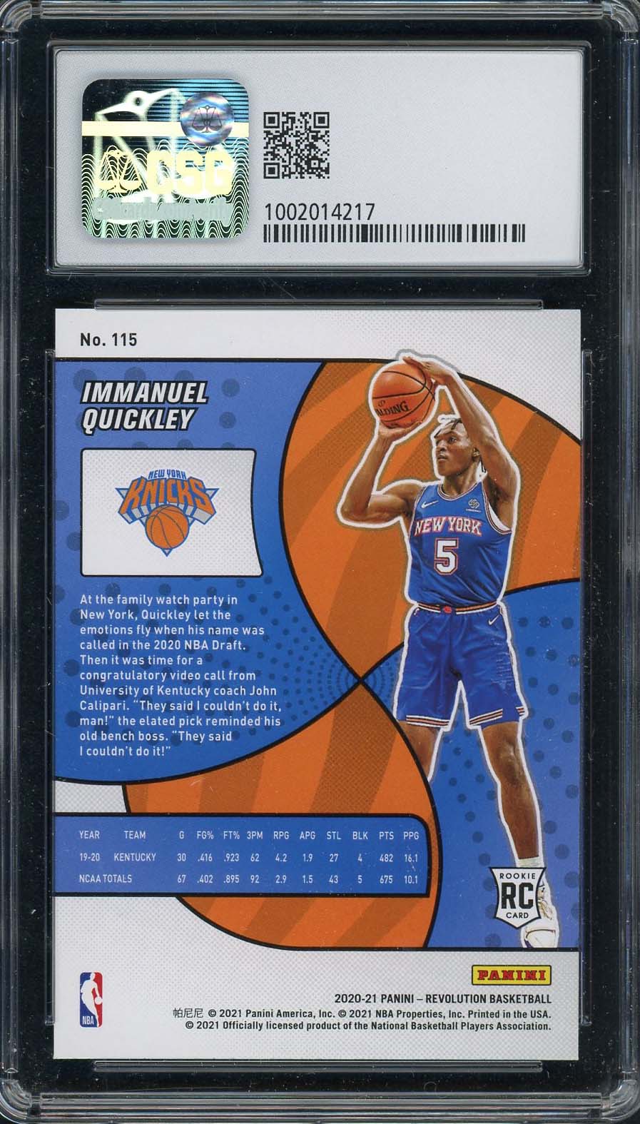 Immanuel Quickley 2020-21 Panini Revolution Basketball Rookie Card #115 CSG 9-Powers Sports Memorabilia