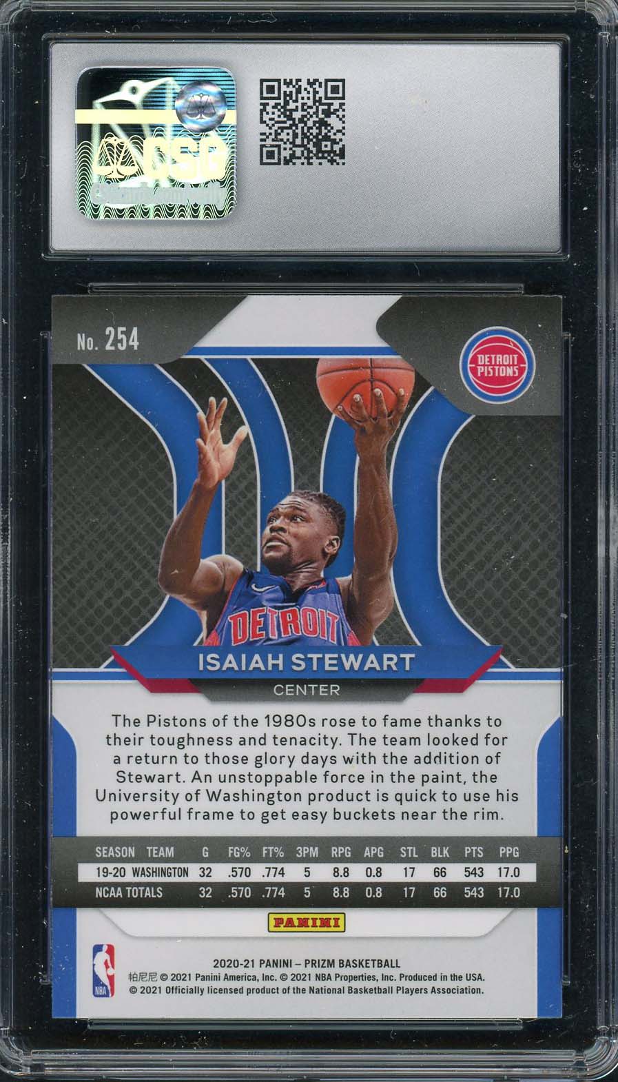 Isiah Stewart 2020 Panini Prizm Basketball Rookie Card RC #254 Graded CSG 8.5-Powers Sports Memorabilia