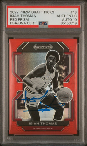Isiah Thomas 2022 Panini Prizm DP Red Signed Card #18 Auto Graded PSA 10 131/299-Powers Sports Memorabilia