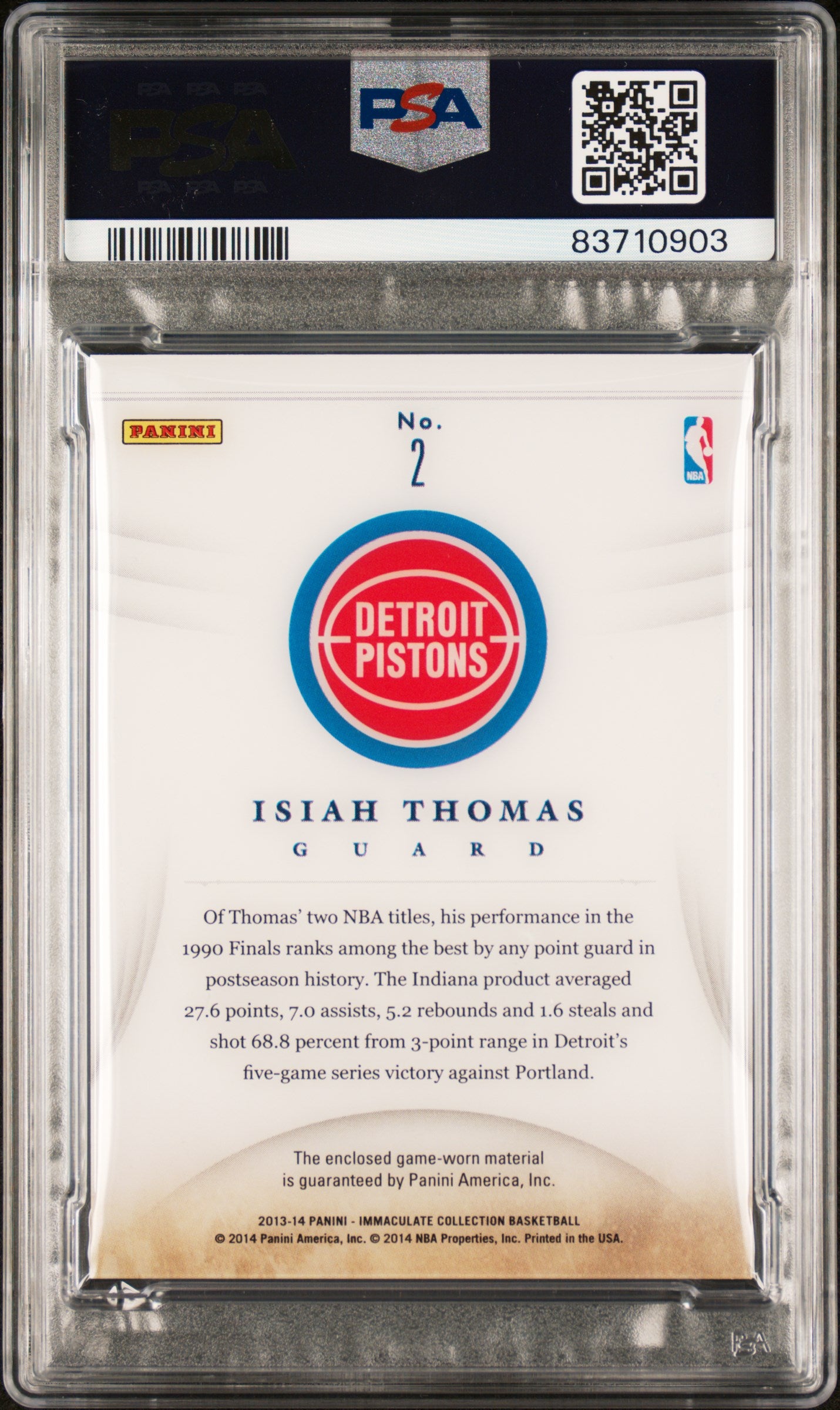 Isiah Thomas 2013 Panini Immaculate Patches Card #2 Auto Graded PSA 10 4/11-Powers Sports Memorabilia