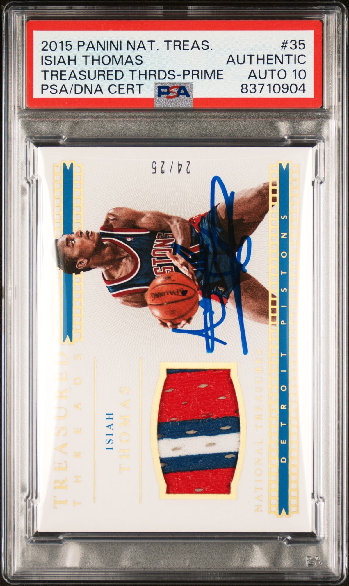 Isiah Thomas 2015 Panini National Treasures Card #35 Auto Graded PSA 10 24/25-Powers Sports Memorabilia