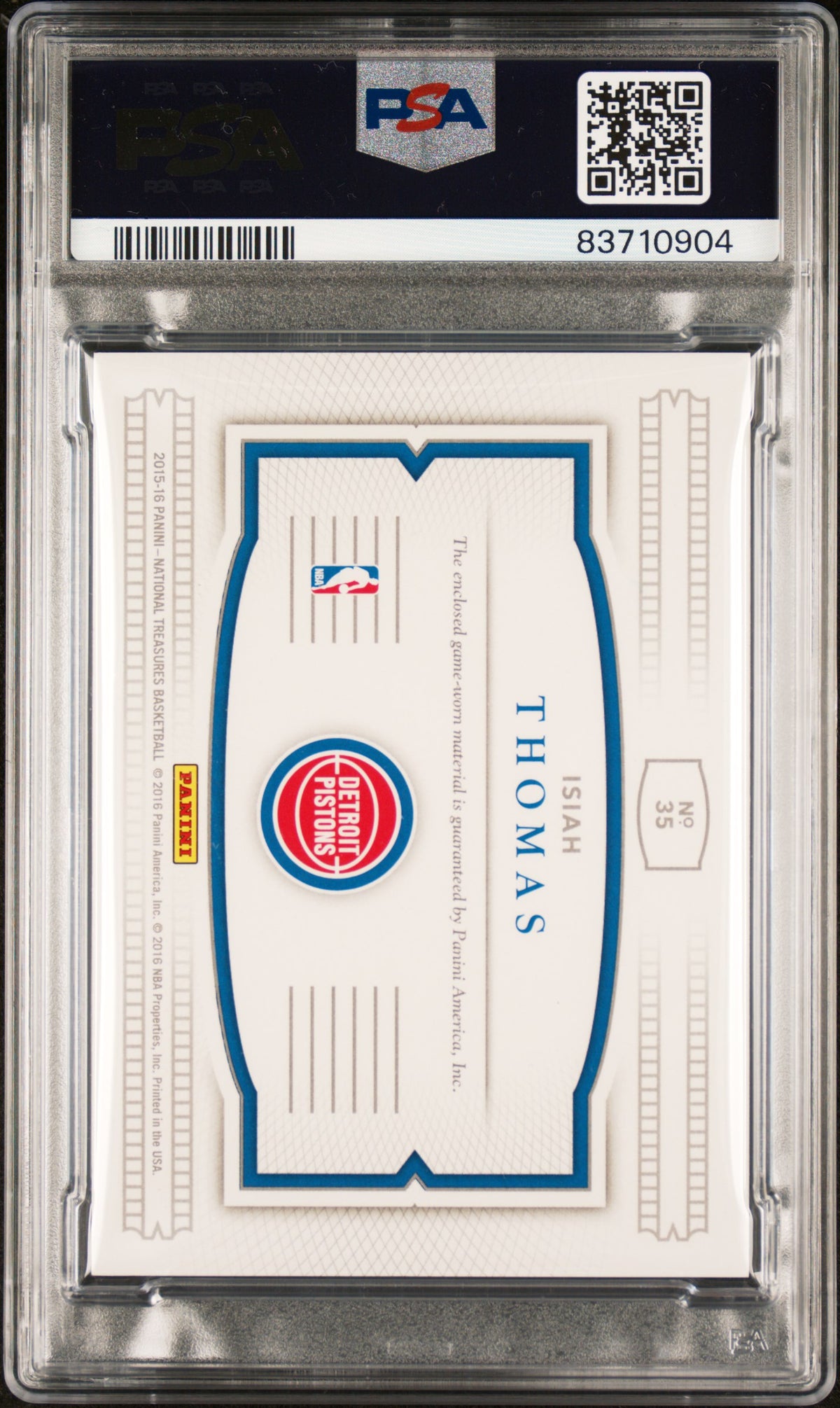 Isiah Thomas 2015 Panini National Treasures Card #35 Auto Graded PSA 10 24/25-Powers Sports Memorabilia