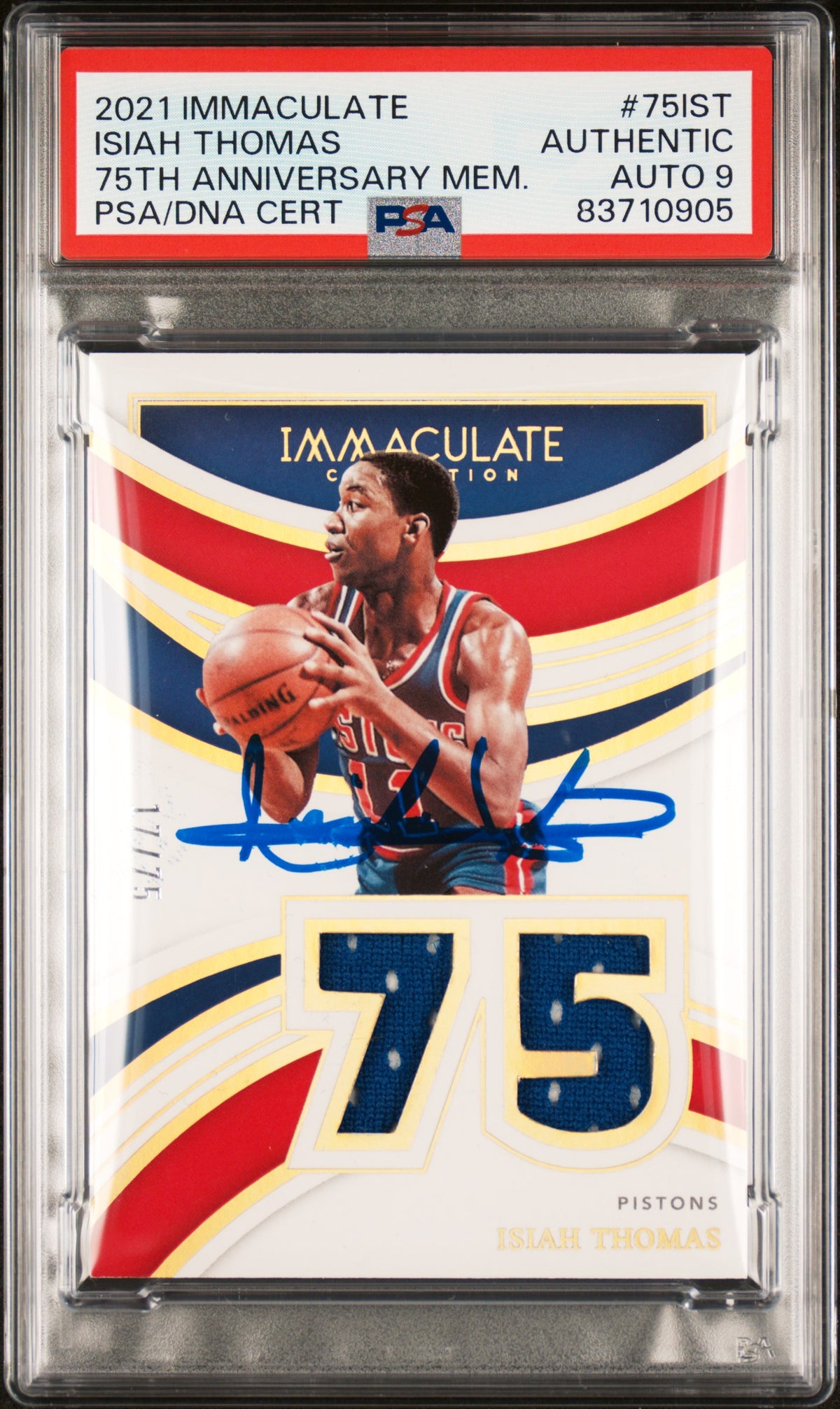Isiah Thomas 2021 Panini Immaculate Signed Card #75IST Auto Graded PSA 9 17/75-Powers Sports Memorabilia