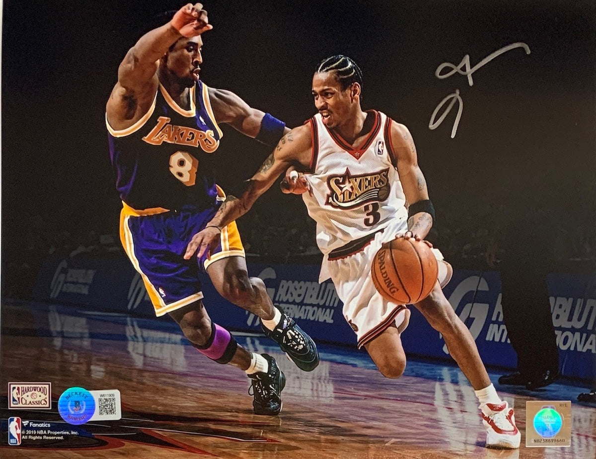 Allen Iverson Autographed Philadelphia Signed Basketball 8x10 Photo vs. Kobe Bryant Beckett COA