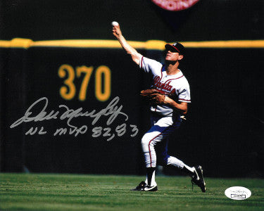 Dale Murphy Autographed Atlanta Braves 8x10 Photo w/ NL MVP 82, 83 - JSA Hologram/COA-Powers Sports Memorabilia