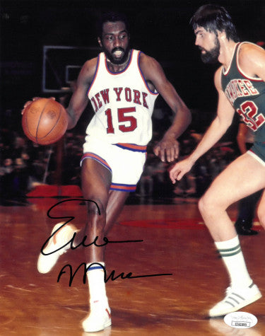 Earl Monroe Autographed New York Knicks 8x10 Photo- JSA Holo (1973 Champ/4X AS/The Pearl)-Powers Sports Memorabilia