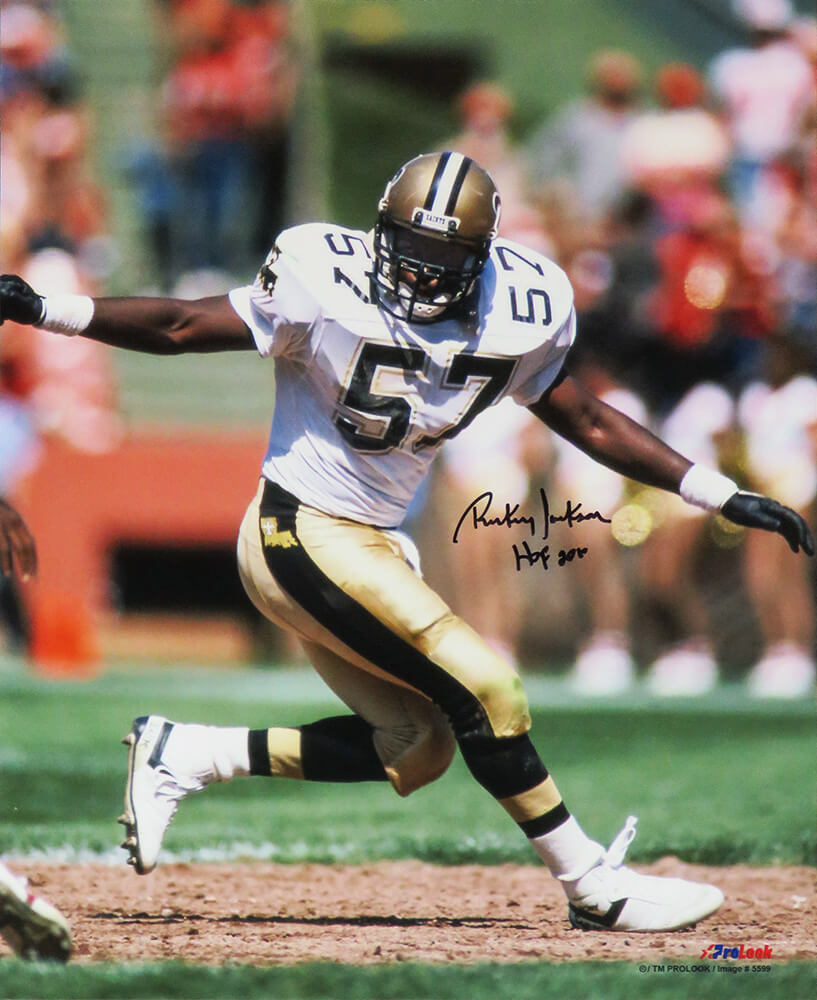 Rickey Jackson Autographed New Orleans Saints Action 16x20 Photo with HOF 2010-Powers Sports Memorabilia