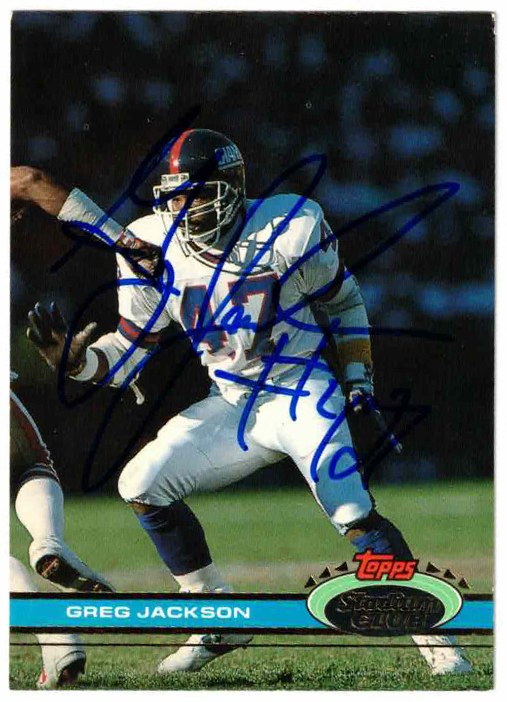 Greg Jackson New York Giants Signed Card - 1991 Topps Stadium Club #32-Powers Sports Memorabilia