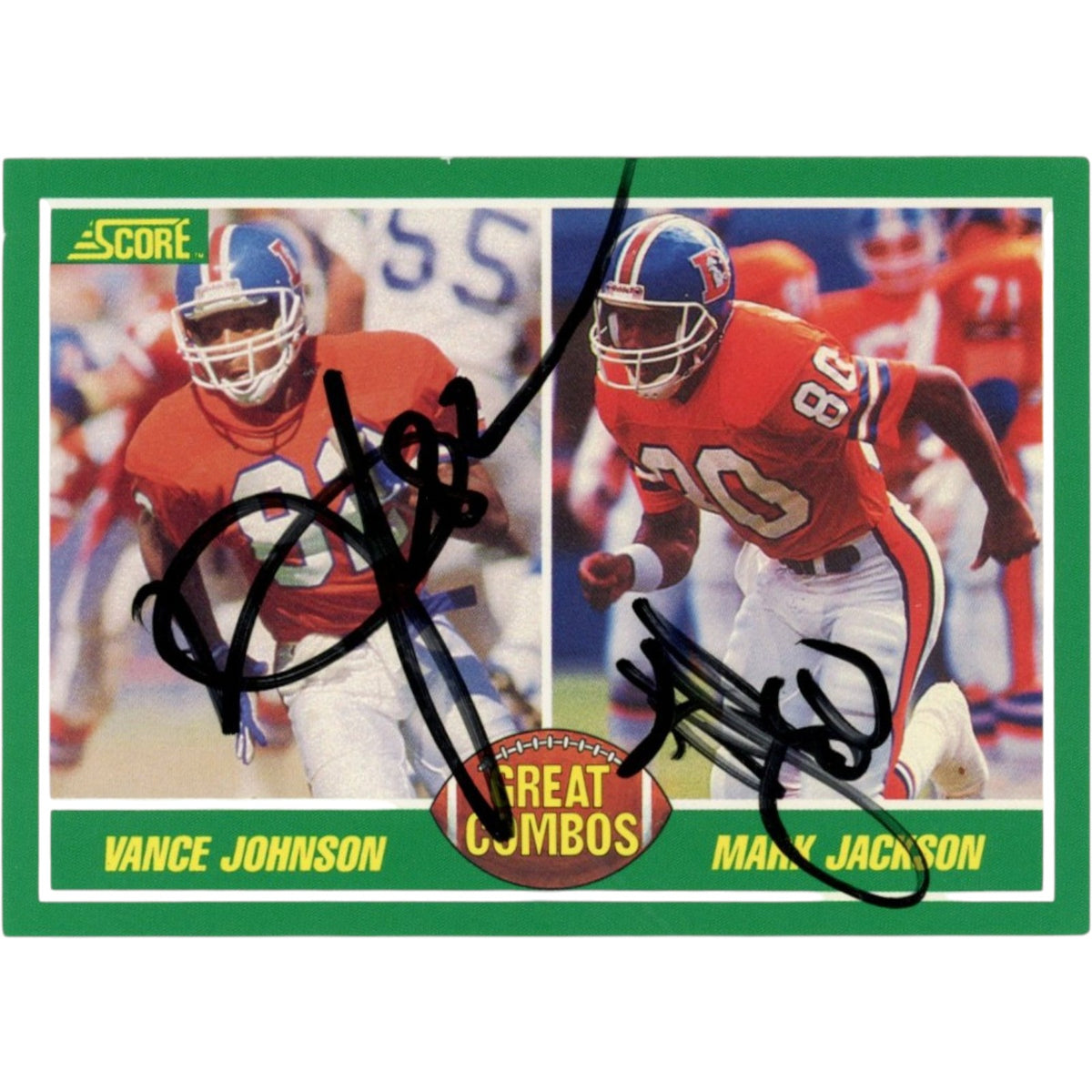 Mark Jackson Vance Johnson Denver Broncos Signed Card - Beckett Beckett-Powers Sports Memorabilia