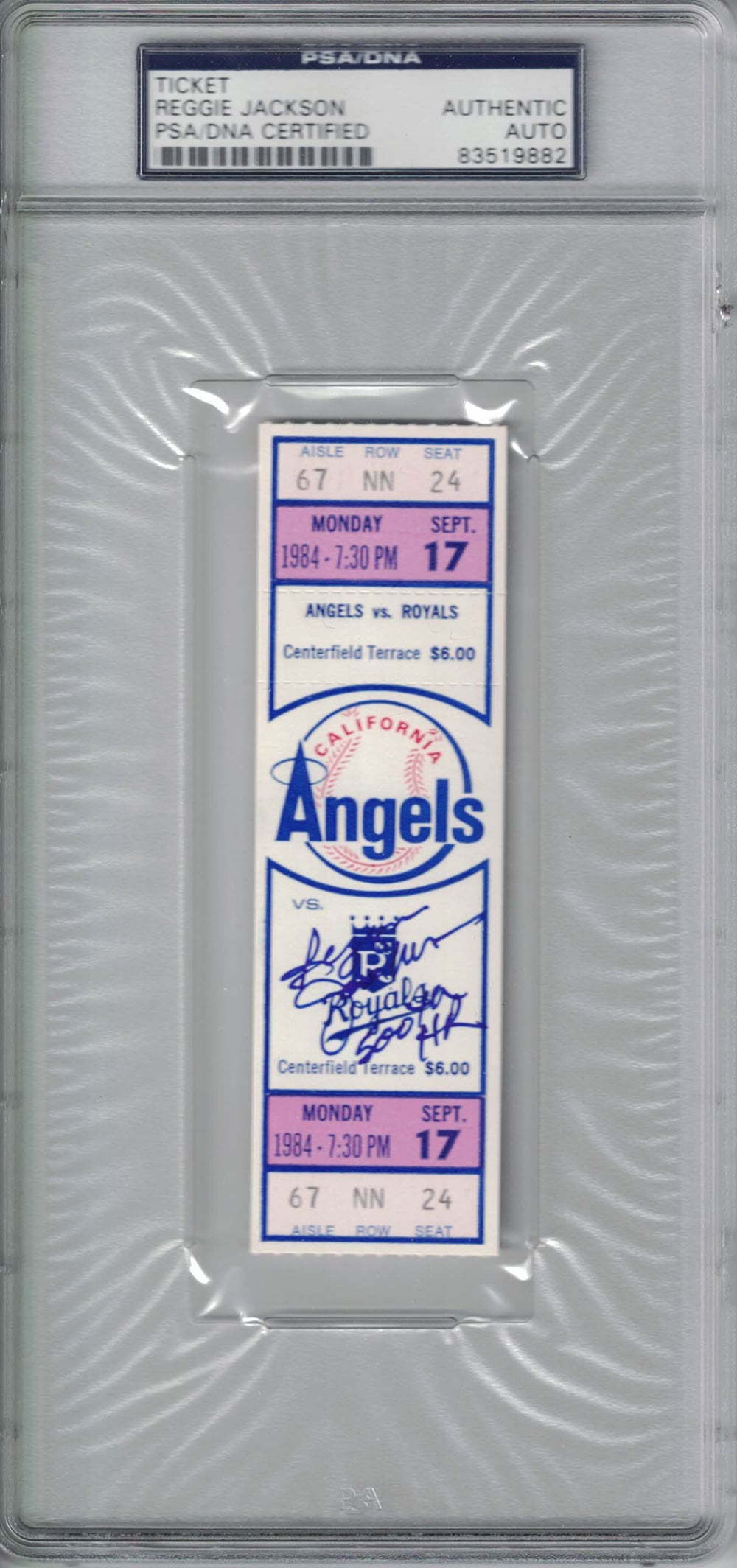 Reggie Jackson New York Yankees Signed Card - California Angels Ticket 500th HR PSA Slab PSA-Powers Sports Memorabilia