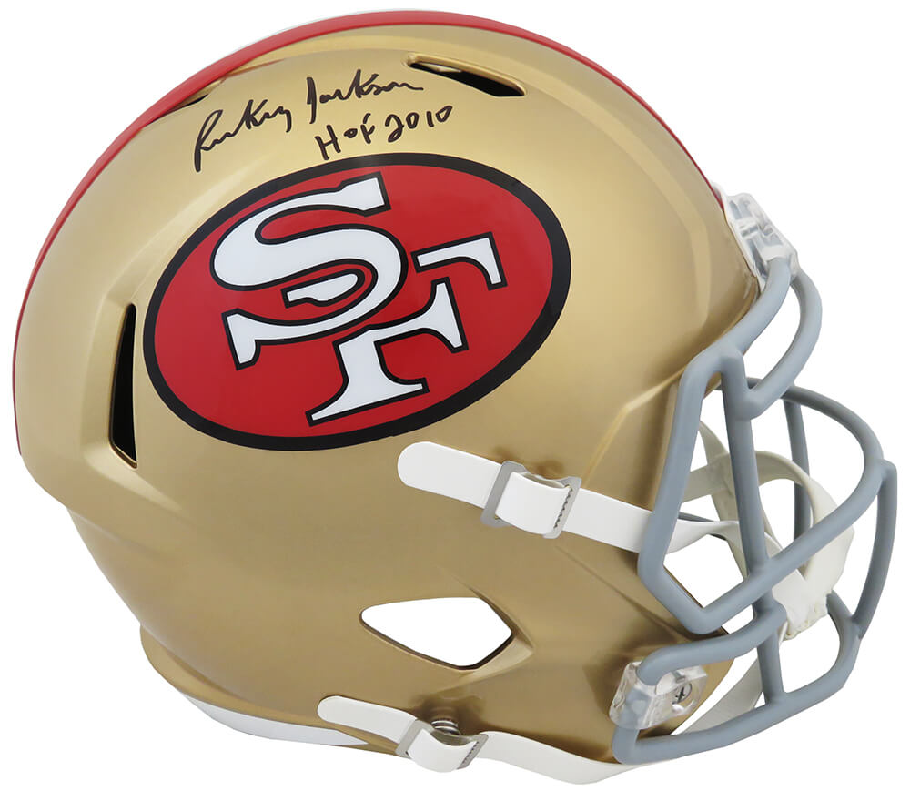 Rickey Jackson Autographed San Francisco 49ers Throwback Riddell Full Size Speed Replica Helmet with HOF 2010-Powers Sports Memorabilia