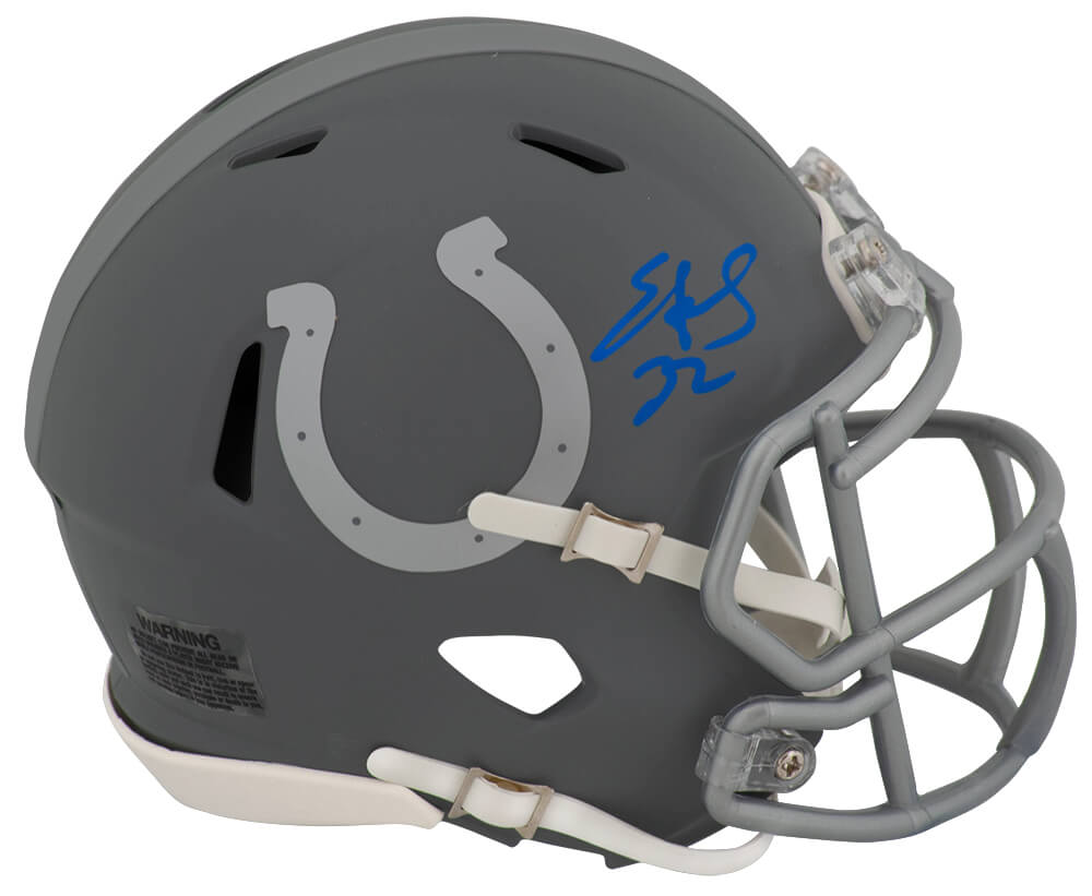 Edgerrin James Autographed Indianapolis Colts SLATE Riddell Speed Mini Helmet-Powers Sports Memorabilia