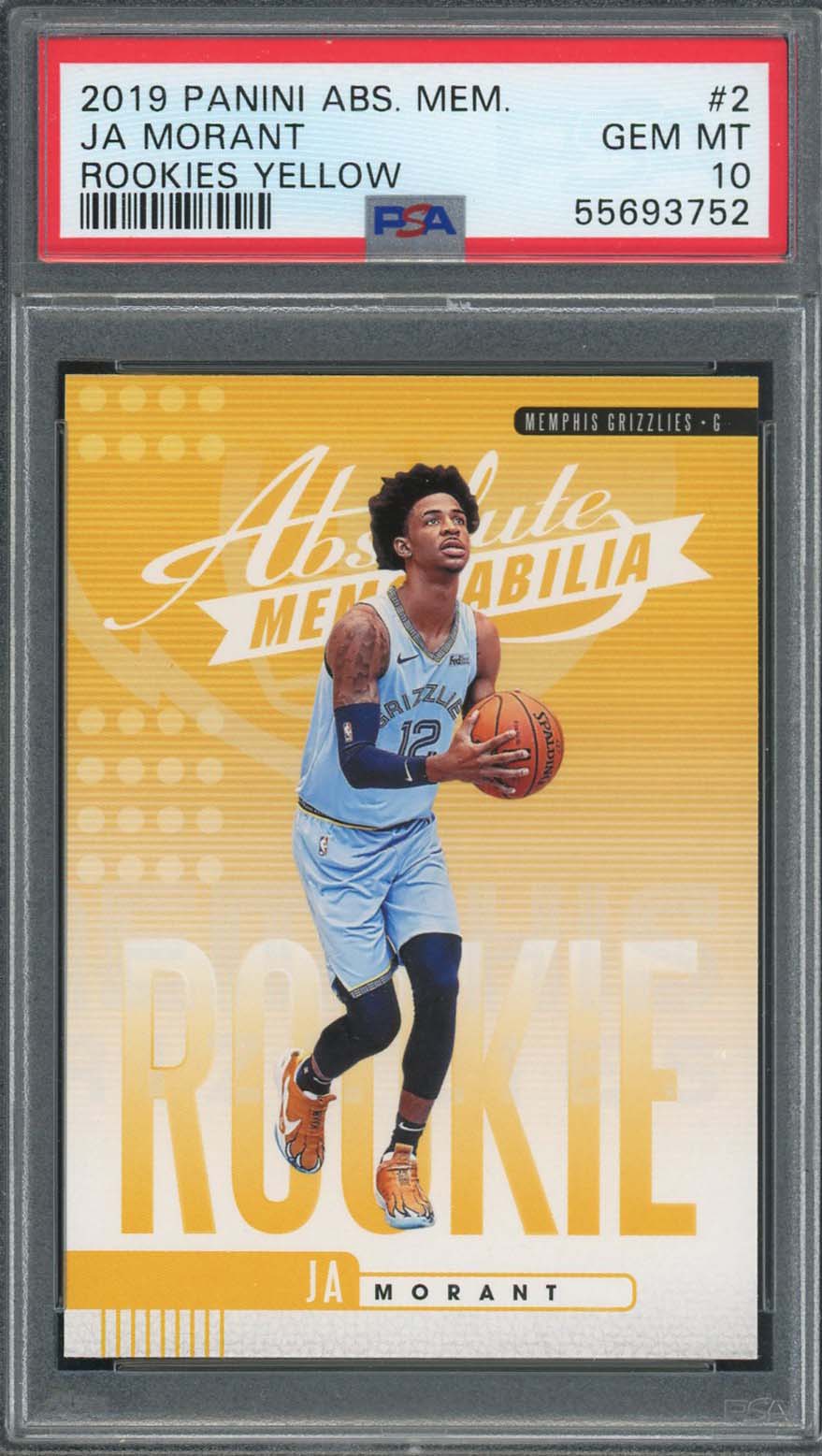 Ja Morant 2019 Panini Absolute Memorabilia Yellow Rookie Card #2 PSA 10-Powers Sports Memorabilia