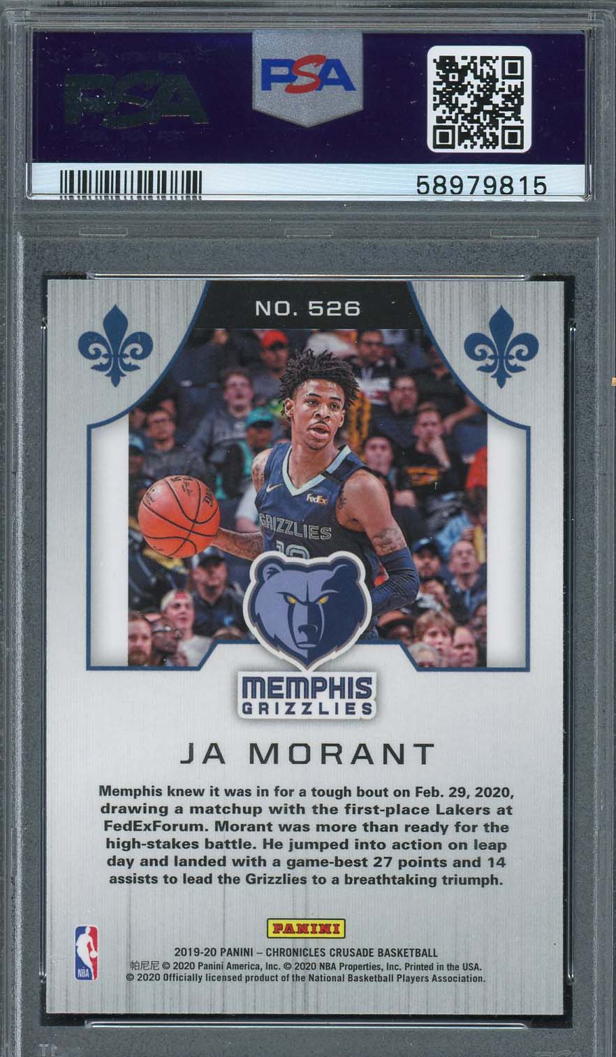 Ja Morant 2019 Panini Chronicles Basketball Rookie Card RC #526 Graded PSA 10-Powers Sports Memorabilia