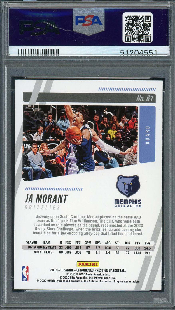 Ja Morant PSA鑑定 10 RCサインカード PSA 10 PANINI SELECT SILVER RC JA MORANT NBAカード ルーキー