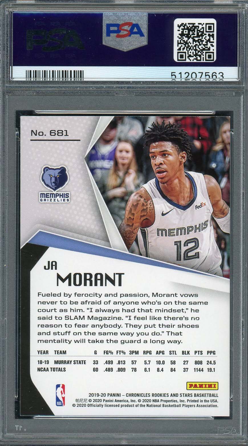 Ja Morant 2019 Panini Chronicles Basketball Rookie Card RC #681 Graded PSA 10-Powers Sports Memorabilia