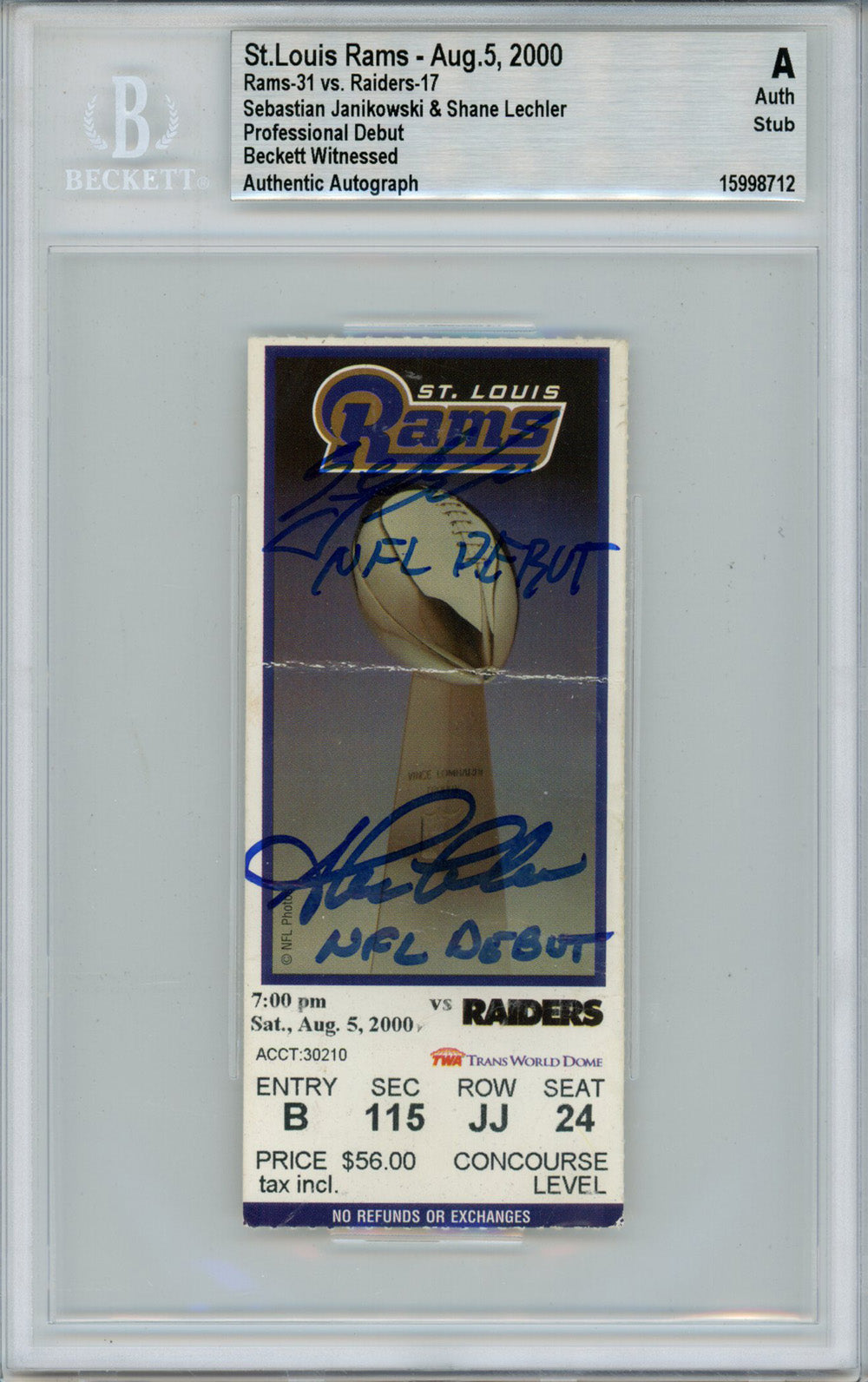 Sebastian Janikowski & Shane Lechler Oakland Raiders Signed Card - Ticket NFL Debut BAS Slab Beckett-Powers Sports Memorabilia