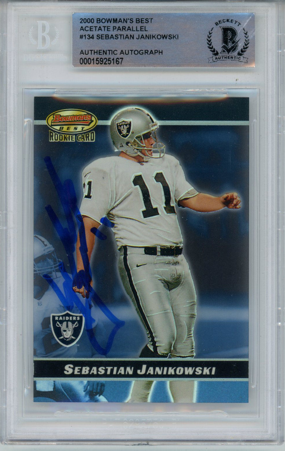 Sebastian Janikowski Oakland Raiders Signed Card - 2000 Bowmans Best #134 Rookie Beckett-Powers Sports Memorabilia