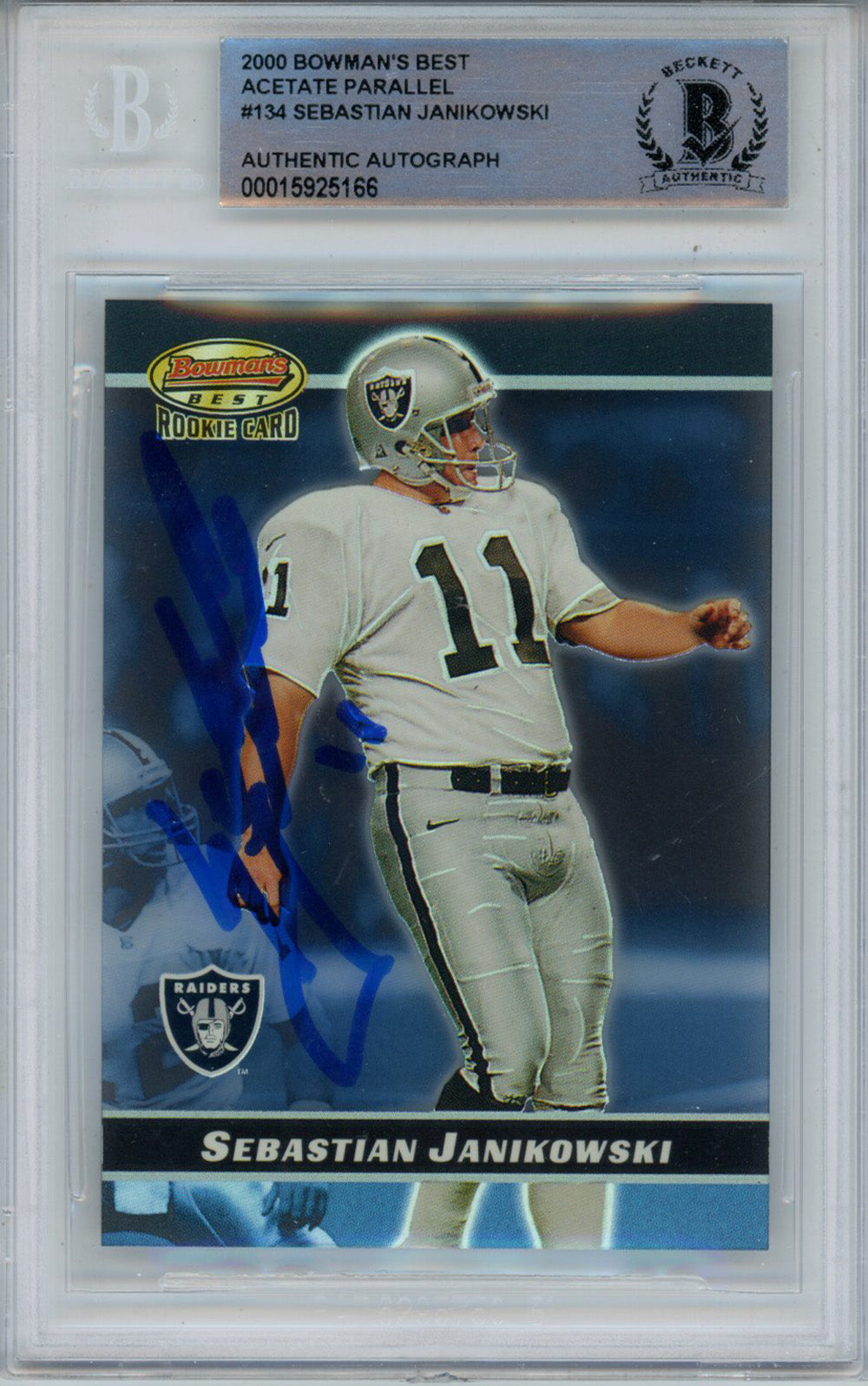 Sebastian Janikowski Oakland Raiders Signed Card - 2000 Bowmans Best #134 Rookie Beckett - 42951-Powers Sports Memorabilia