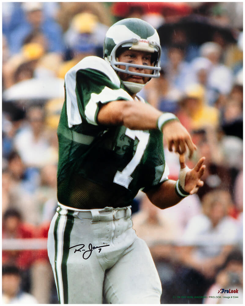 Ron Jaworski Autographed Philadelphia Eagles Passing Action 16x20 Photo-Powers Sports Memorabilia