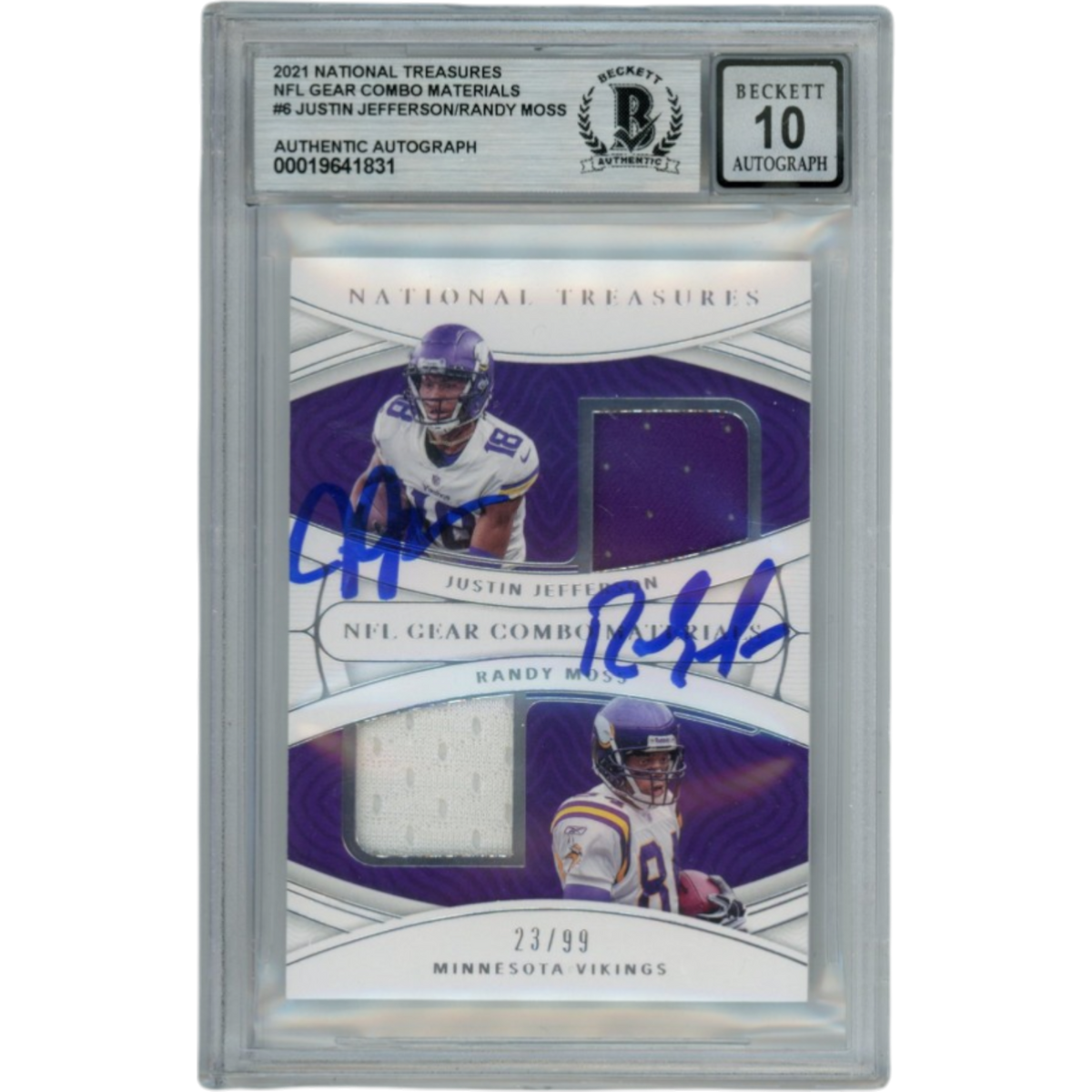 Randy Moss Justin Jefferson Minnesota Vikings Signed Card - National Treasure Beckett Beckett-Powers Sports Memorabilia