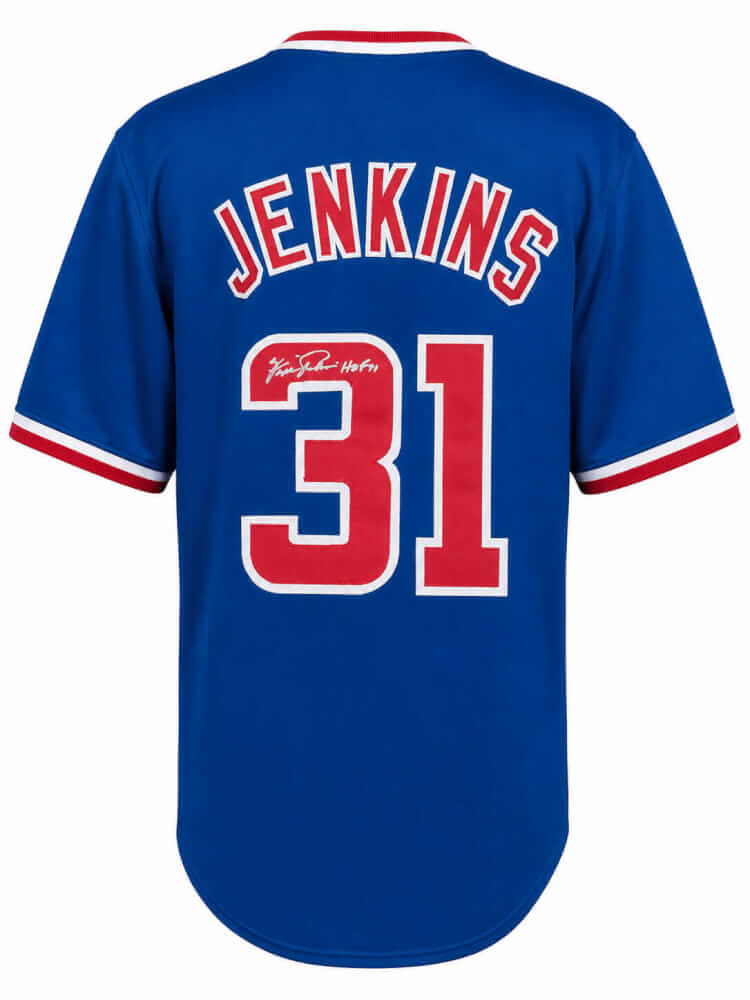 Fergie Jenkins Autographed Blue Custom Baseball Jersey with HOF'91-Powers Sports Memorabilia
