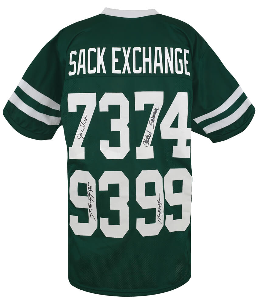New York Sack Exchange Autographed Green Throwback Custom Football Jersey-Powers Sports Memorabilia
