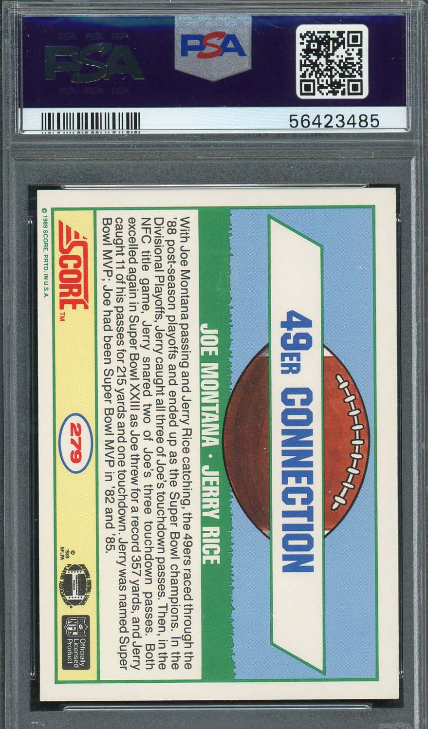 Joe Montana Jerry Rice 1989 Score Football Card #279 Graded PSA 9-Powers Sports Memorabilia