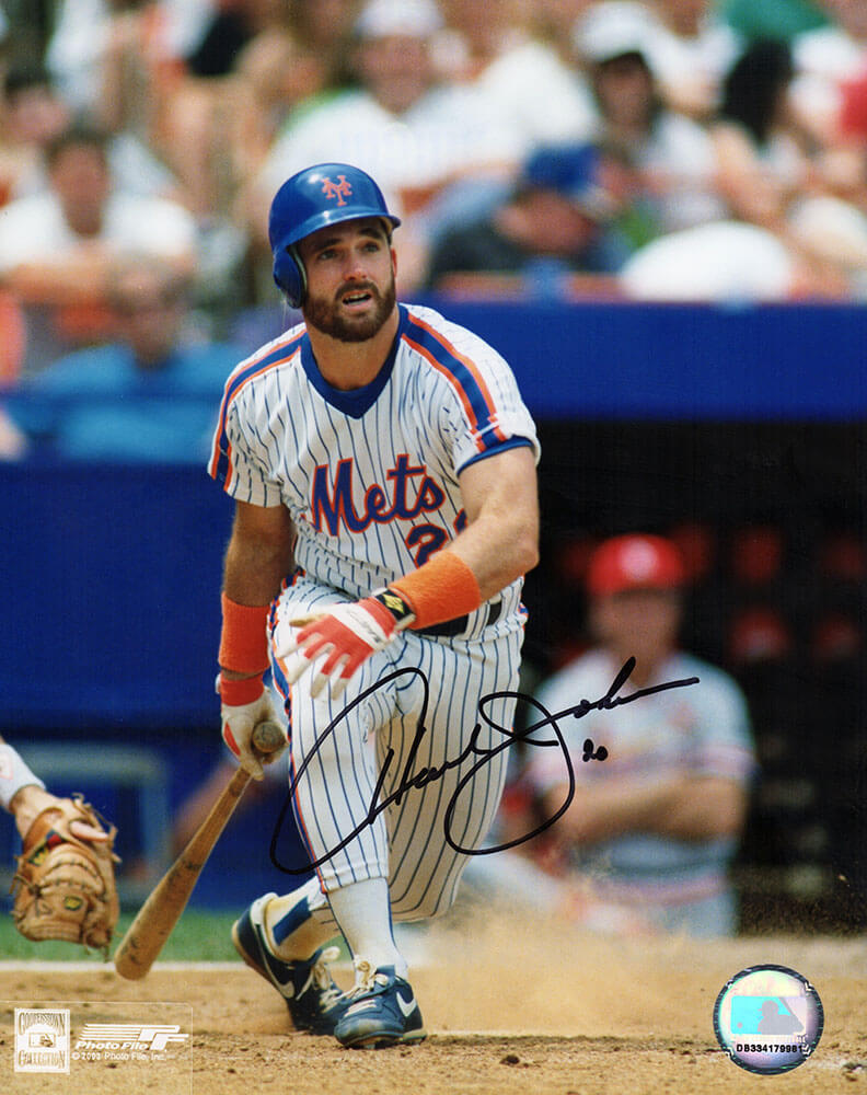 Howard Johnson Autographed New York Mets Swinging Action 8x10 Photo - (In Black)-Powers Sports Memorabilia