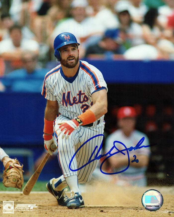 Howard Johnson Autographed New York Mets Swinging Action 8x10 Photo - (In Blue)-Powers Sports Memorabilia