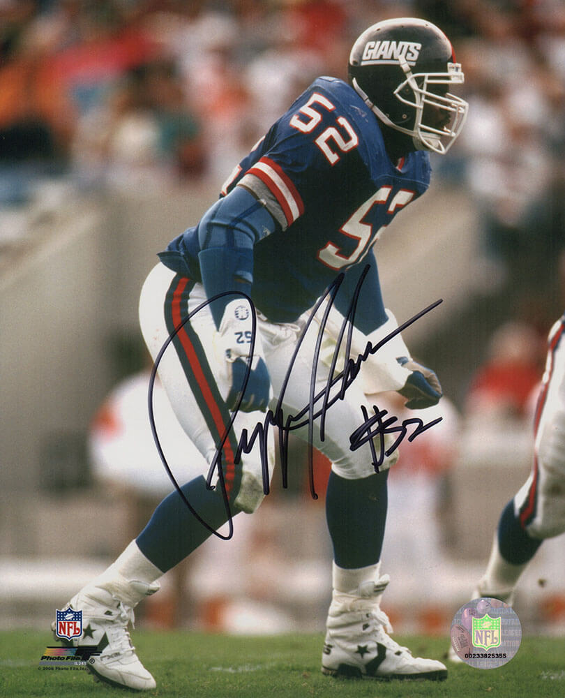 Pepper Johnson Autographed New York Giants Blue Jersey Action 8x10 Photo-Powers Sports Memorabilia