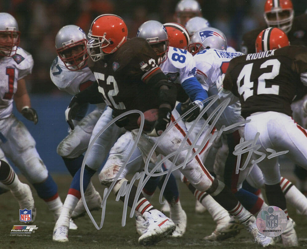 Pepper Johnson Autographed Cleveland Browns Action vs Patriots 8x10 Photo-Powers Sports Memorabilia