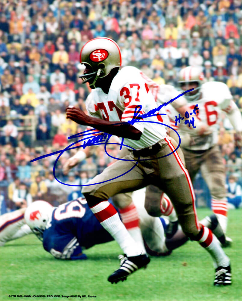 Jimmy Johnson San Francisco 49ers Autographed Action 8x10 Photo w/ HOF 94-Powers Sports Memorabilia