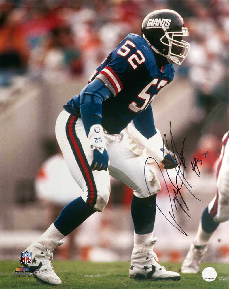 Pepper Johnson Autographed New York Giants Blue Jersey Action 16x20 Photo-Powers Sports Memorabilia
