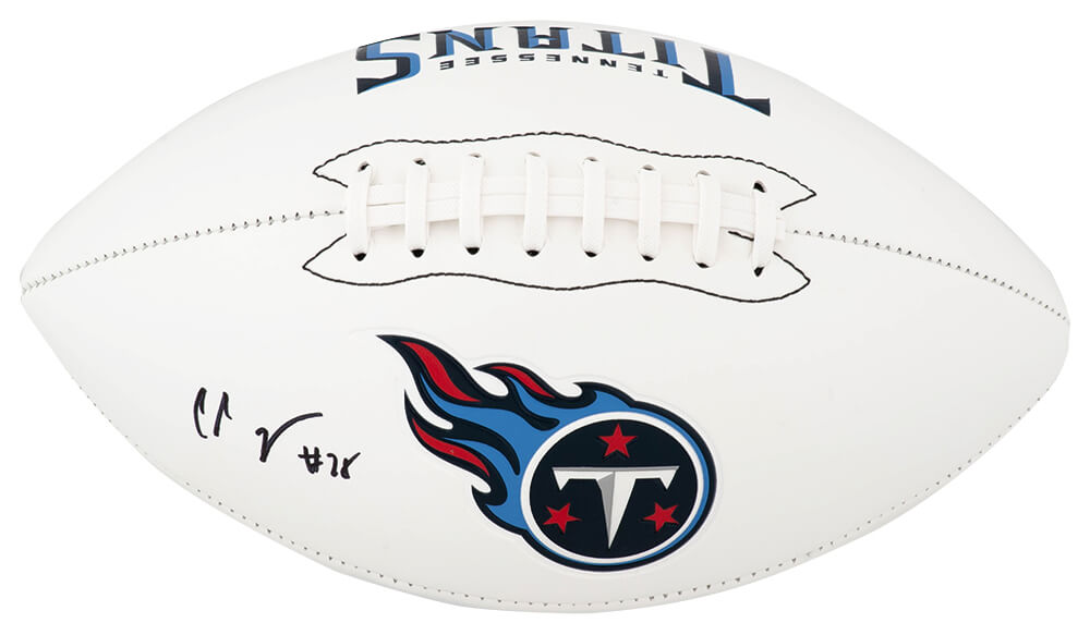 Chris Johnson Tennessee Titans Autographed Logo Franklin White Football-Powers Sports Memorabilia
