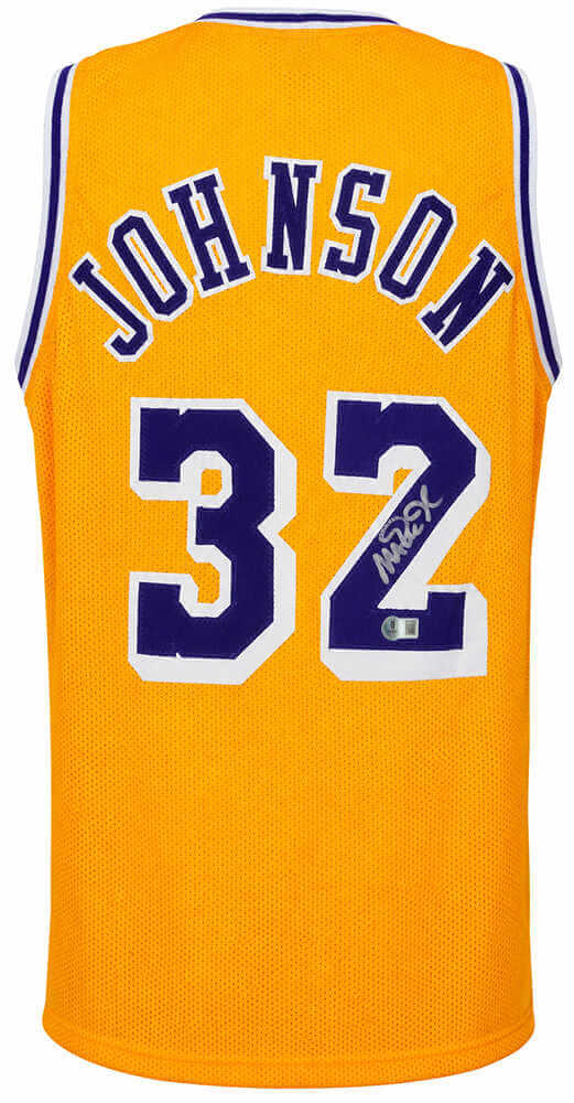 Magic Johnson Gold Throwback Custom Basketball Jersey - (Beckett COA)-Powers Sports Memorabilia