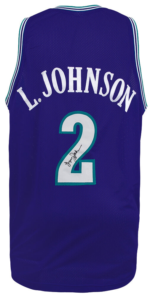 Larry Johnson Autographed Purple Throwback Custom Basketball Jersey-Powers Sports Memorabilia