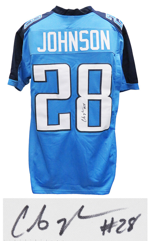 Chris Johnson Autographed Blue Custom Football Jersey-Powers Sports Memorabilia