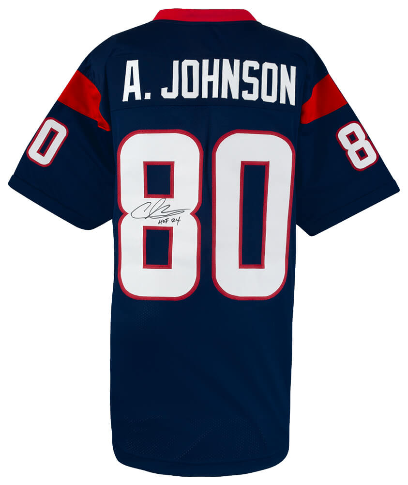 Andre Johnson Autographed Navy Custom Football Jersey w/ HOF 24-Powers Sports Memorabilia