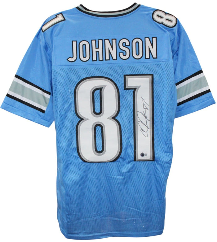 Calvin Johnson Signed Pro Style Blue XL Jersey – Beckett Witness Authenticated-Powers Sports Memorabilia